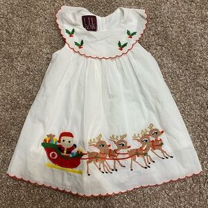 Lil Cactus White Christmas dress. Santa sleigh and Rudolph, Reindeer. 3-6 m